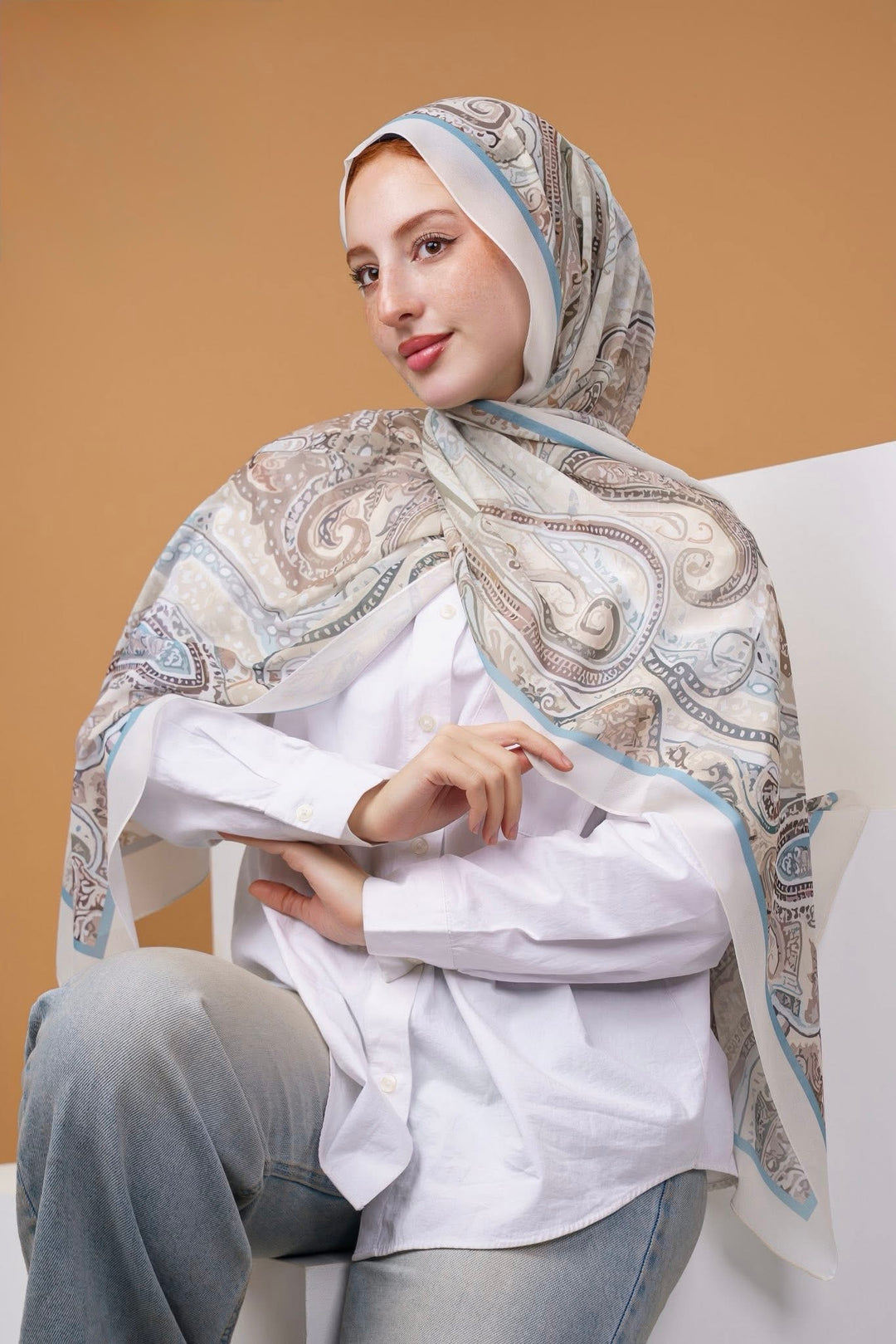 Blue and Brown Paisley Chiffon Hijab