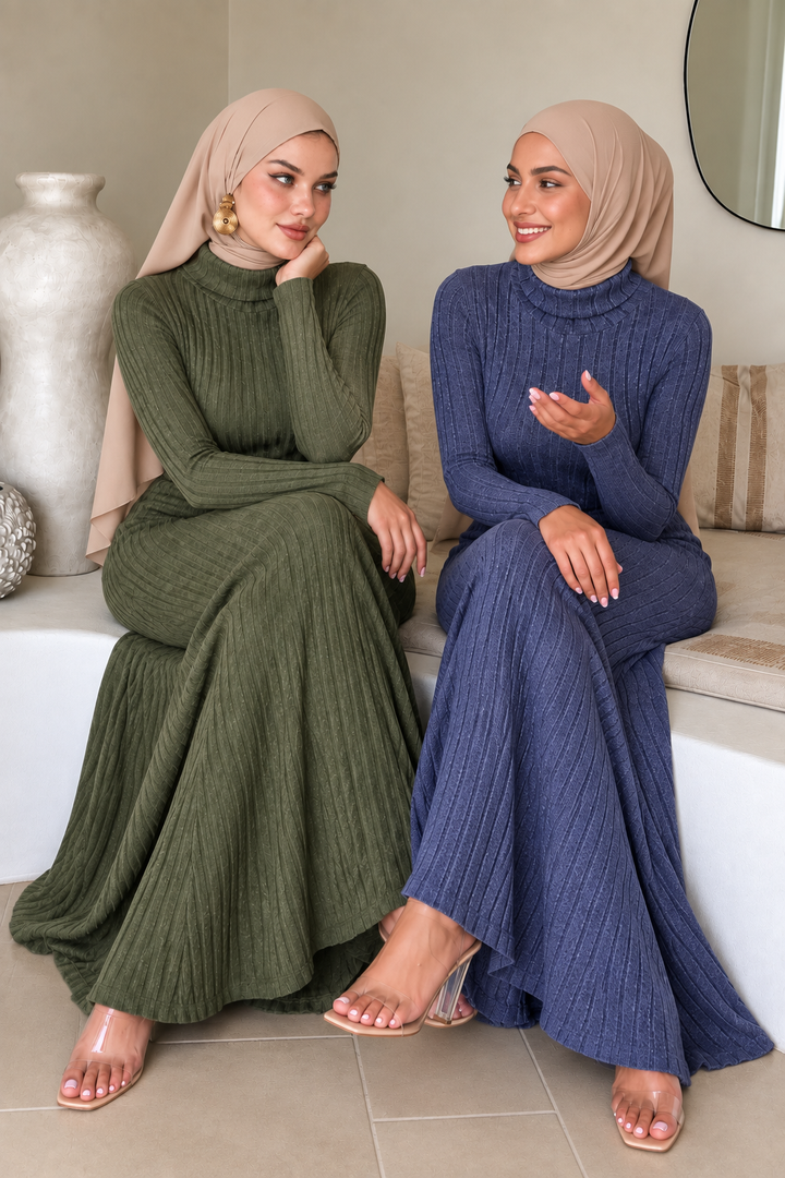 Olive TurtleNeck Sweater Maxi Dress