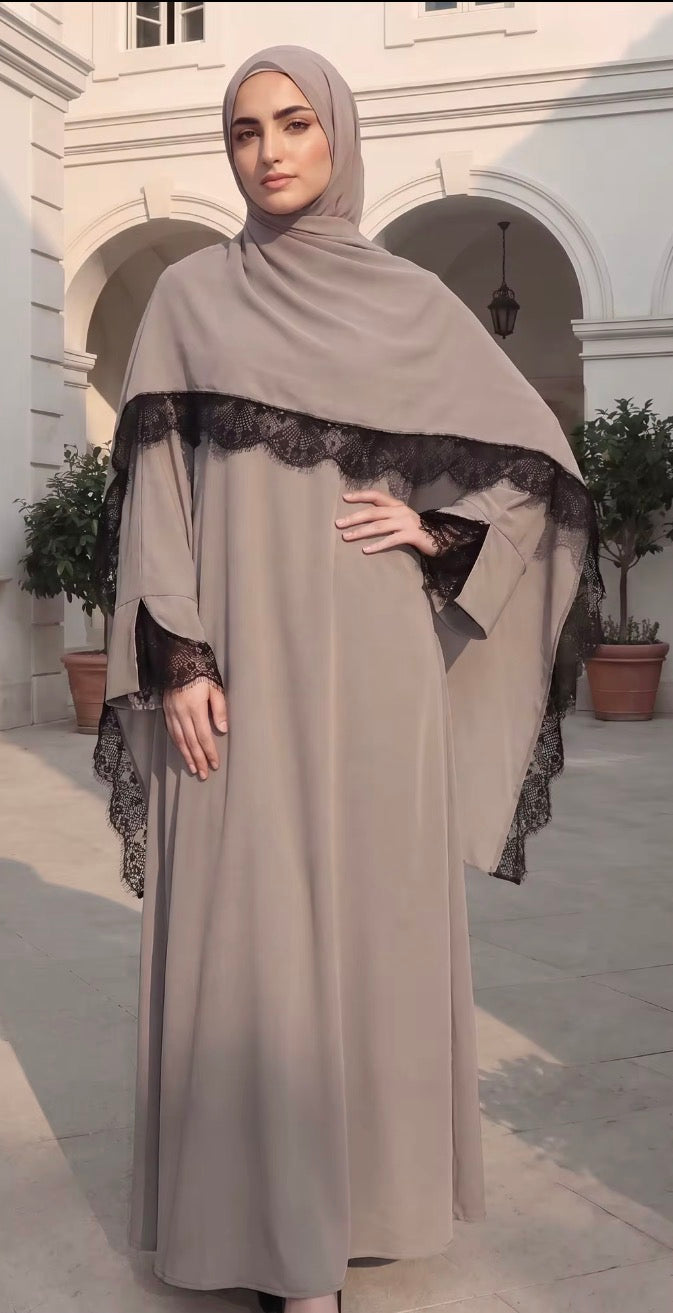 Lace Abaya and Hijab Set