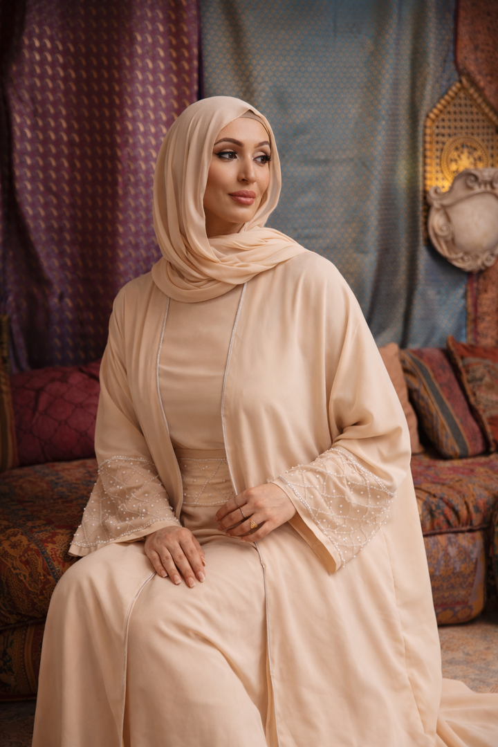 Apricot Sequin Abaya Set