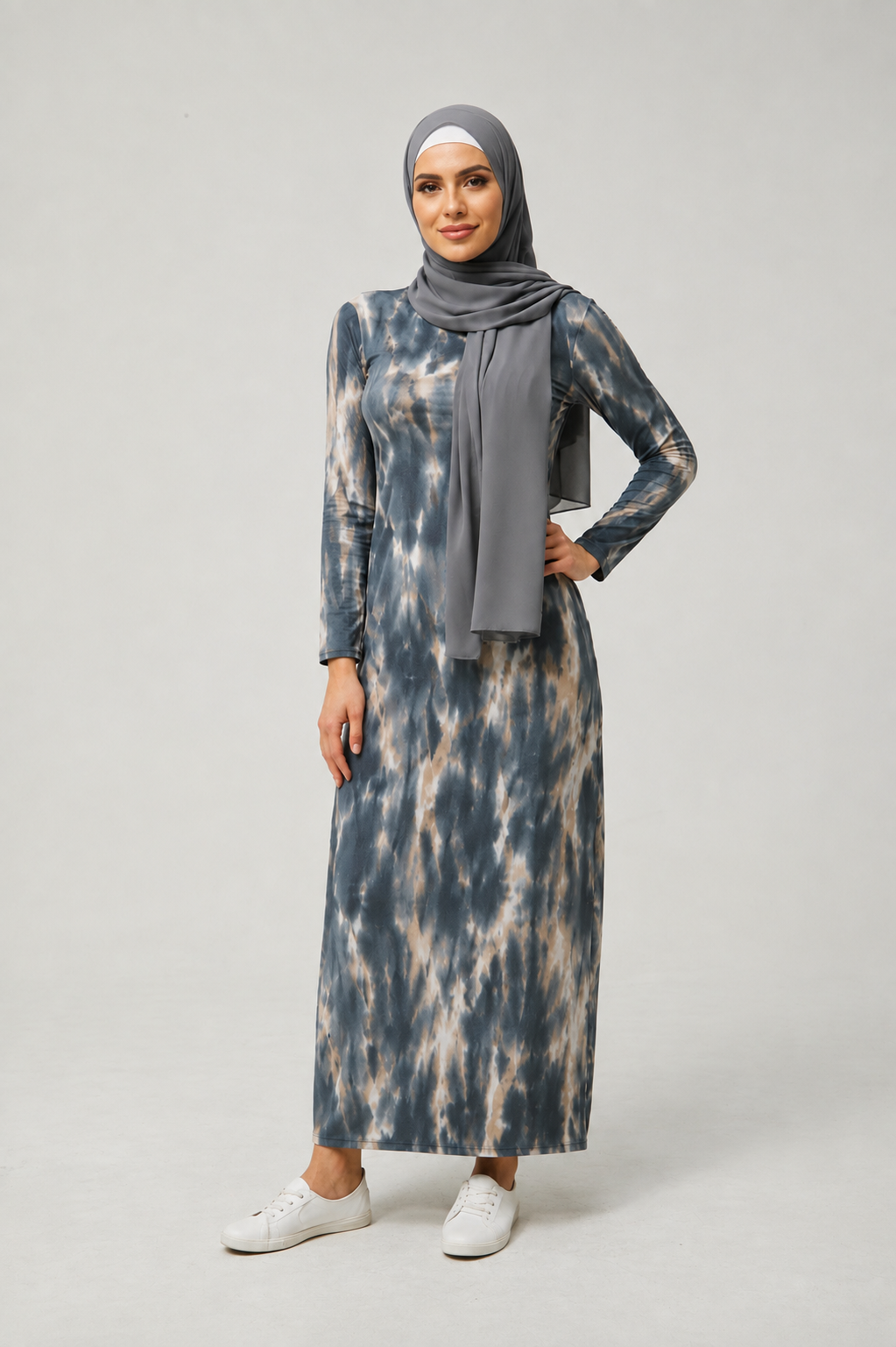Black and Beige Jersey Maxi Dress