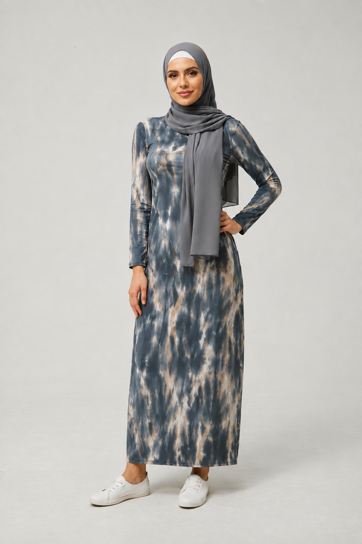 Black and Beige Jersey Maxi Dress