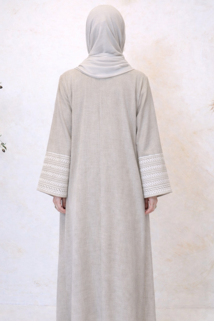 Beige Embroidered Abaya