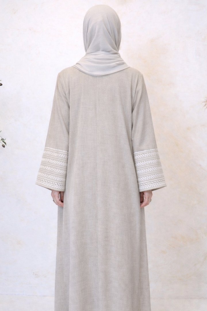 Beige Embroidered Abaya