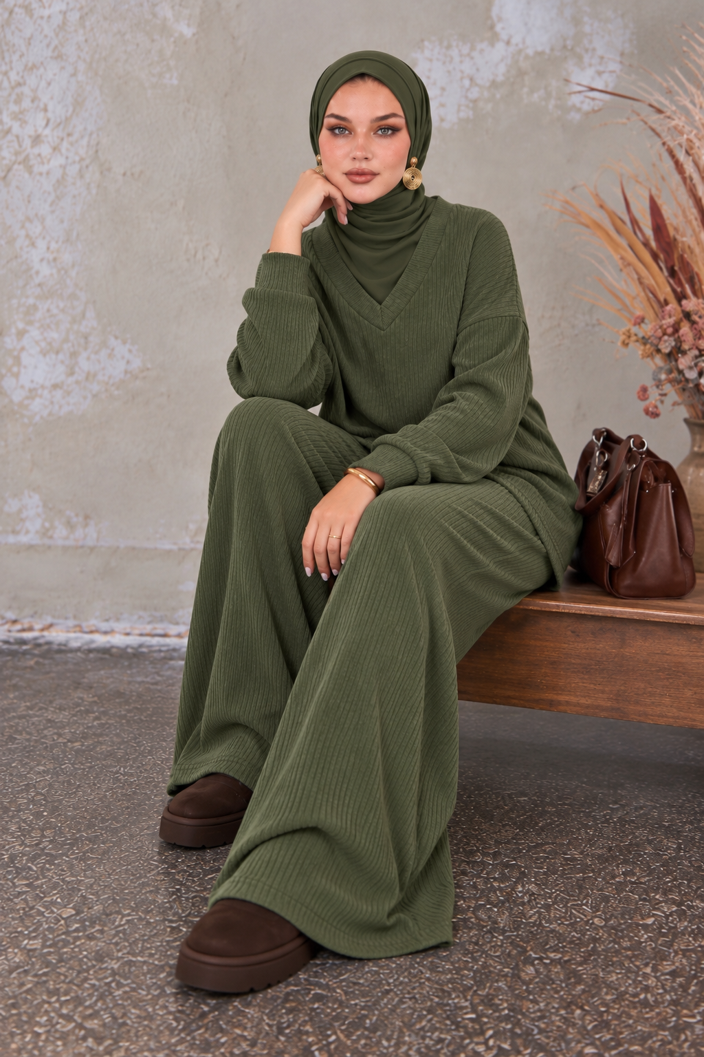 Olive Knit Lounge and Pant Set