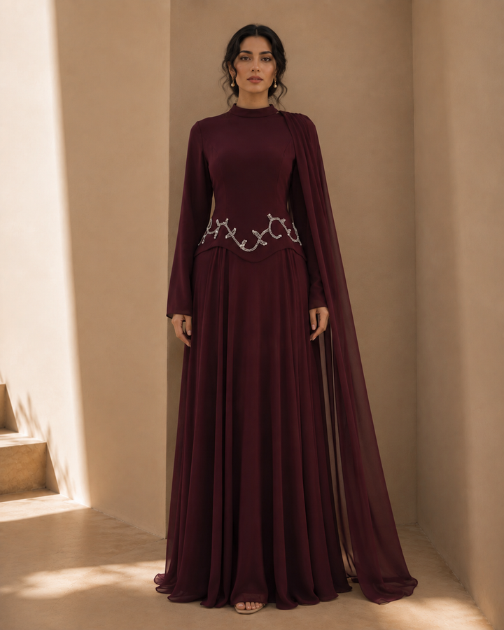 Burgundy Long Sleeve Maxi Gown