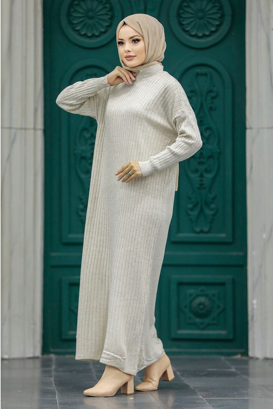 Beige Sweater Dress - Urban Modesty