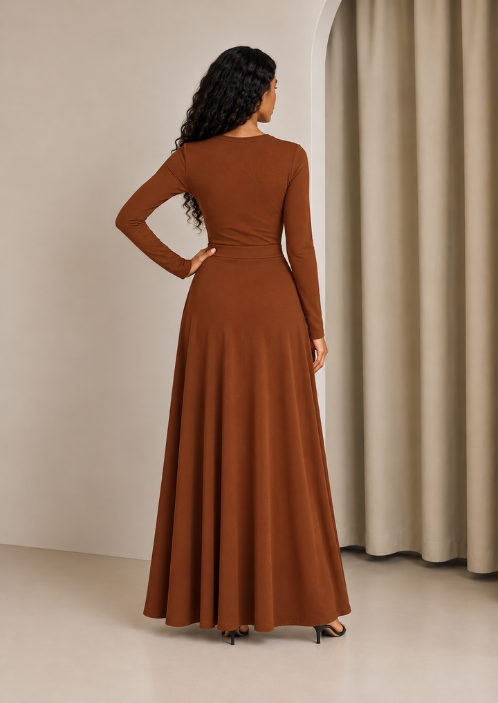 Brown Ribbed Skirt Set