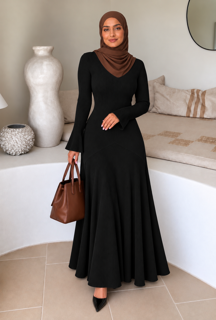 Black Flutter Sleeve Sweater Dress