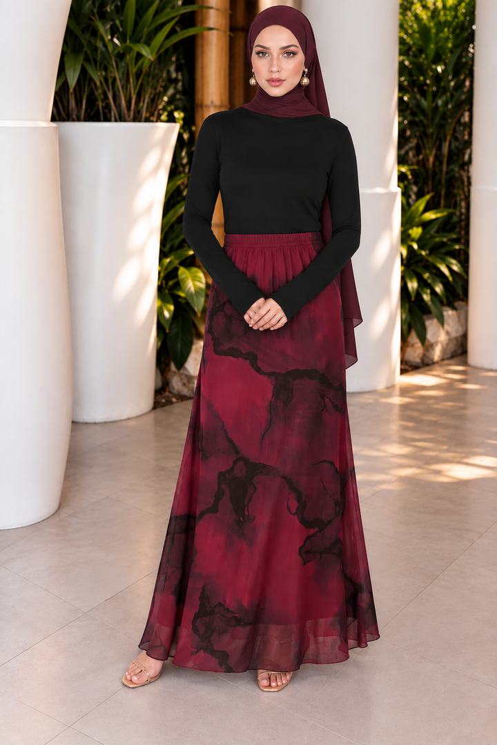 Burgundy Mesh Maxi Skirt