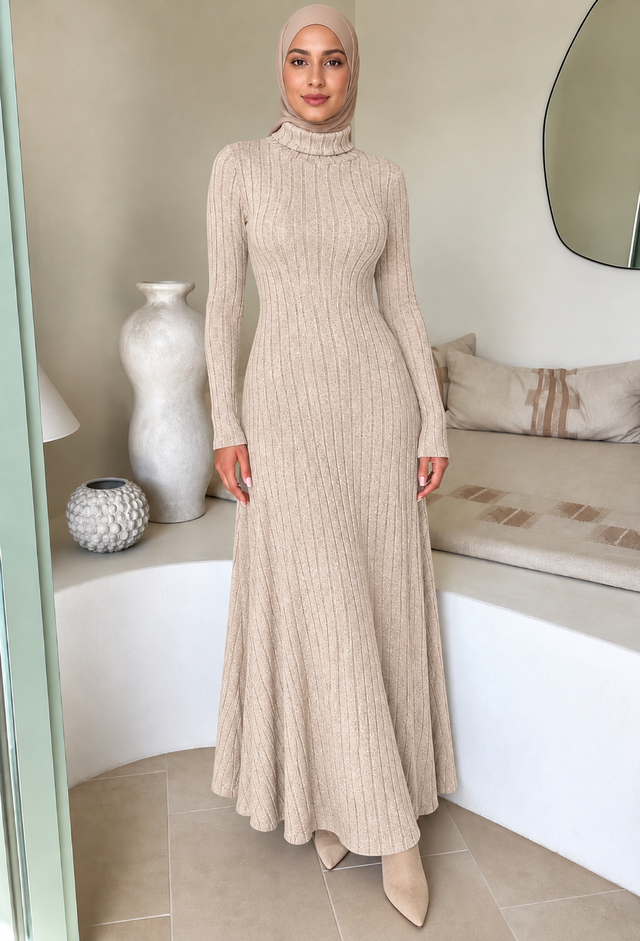 Cream Turtle Sweater Maxi Dress