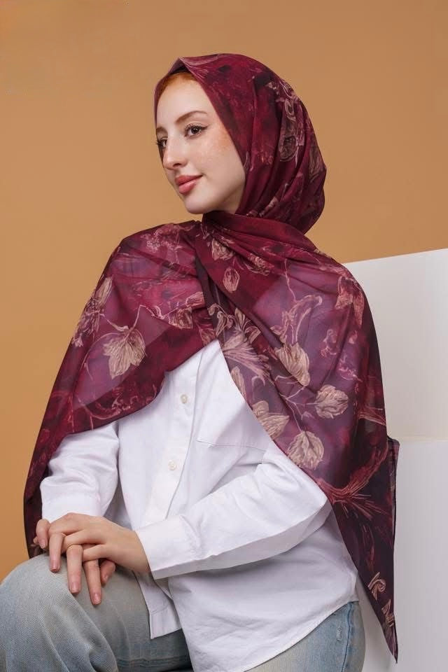 Maroon and Gold Chiffon Hijab