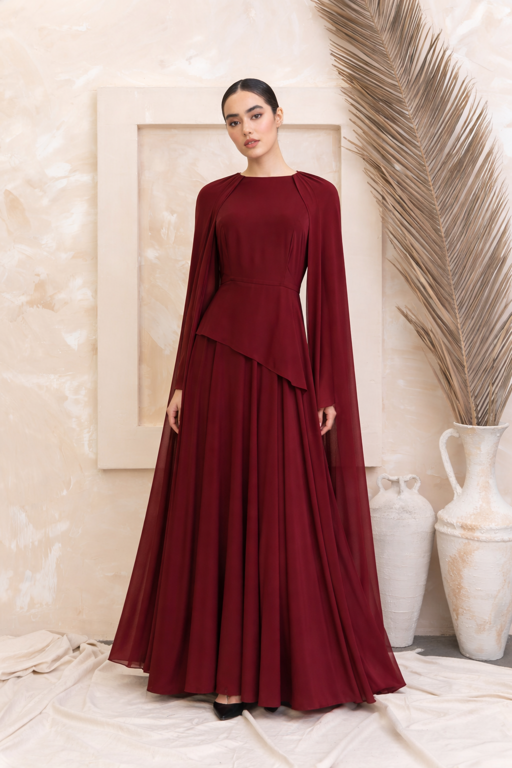 Cape Long Sleeve Maxi Dress