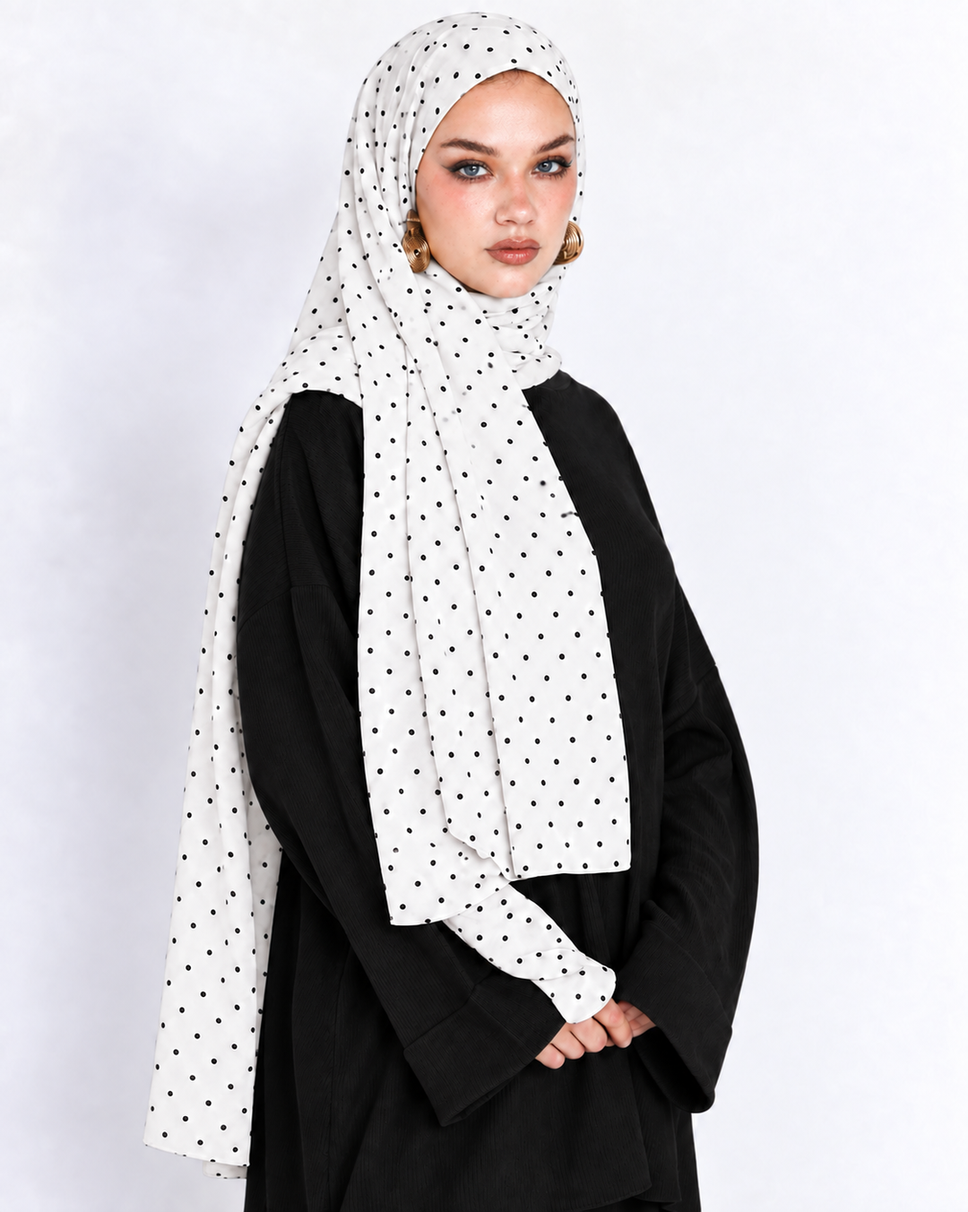 White Polka Dots Modal Hijab