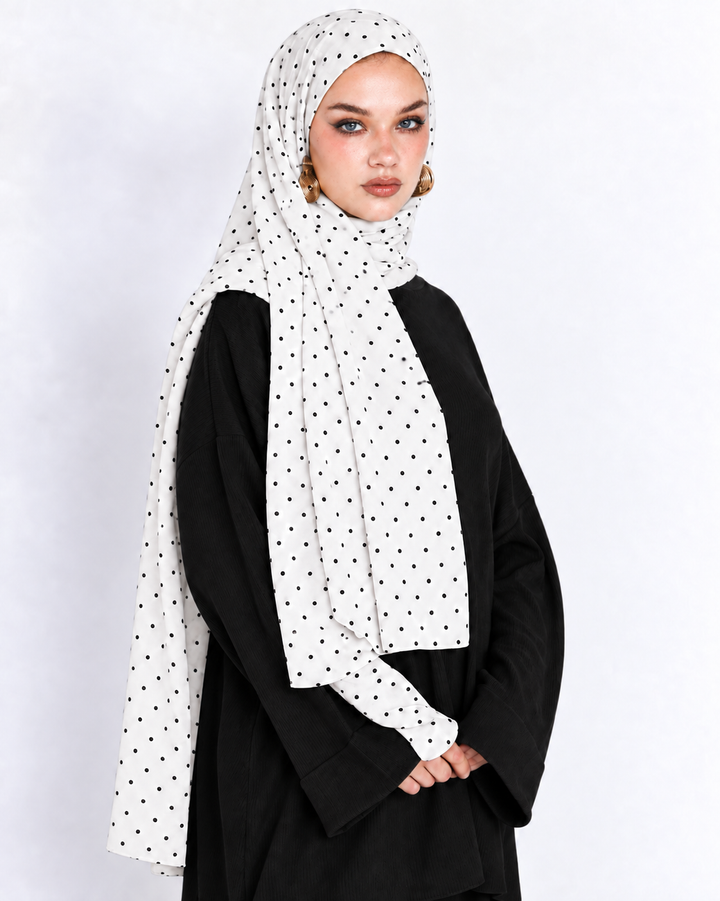White Polka Dots Modal Hijab