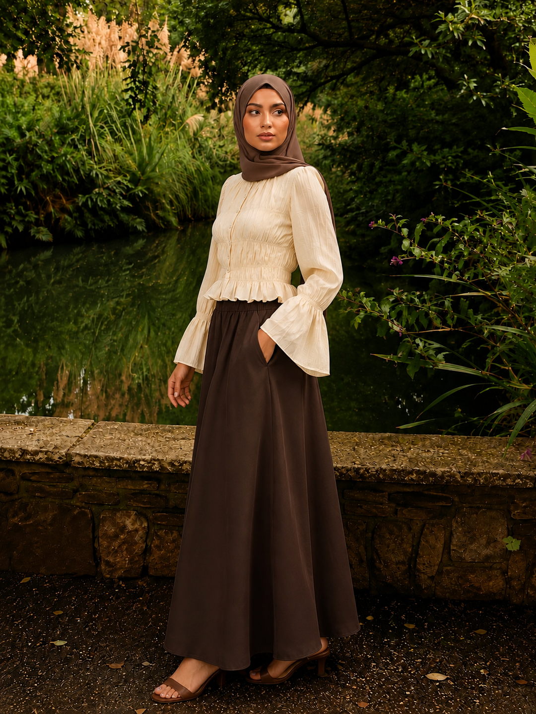 Brown Pocket Maxi Skirt