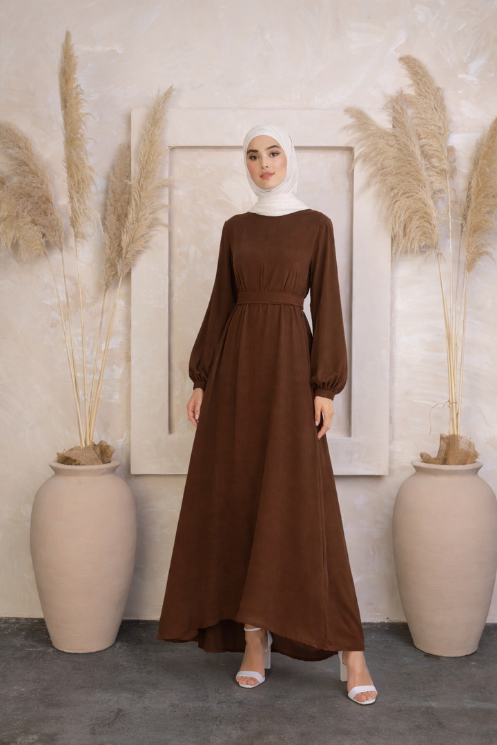 Brown Sheath Abaya Maxi Dress
