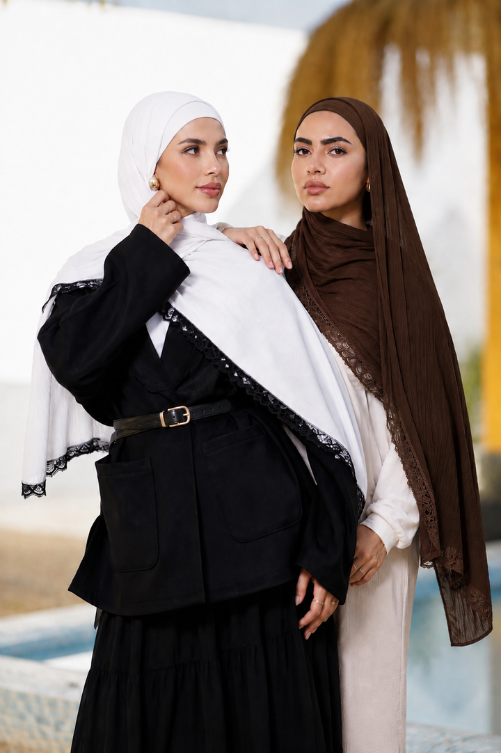 White Lace Trim Modal Hijab
