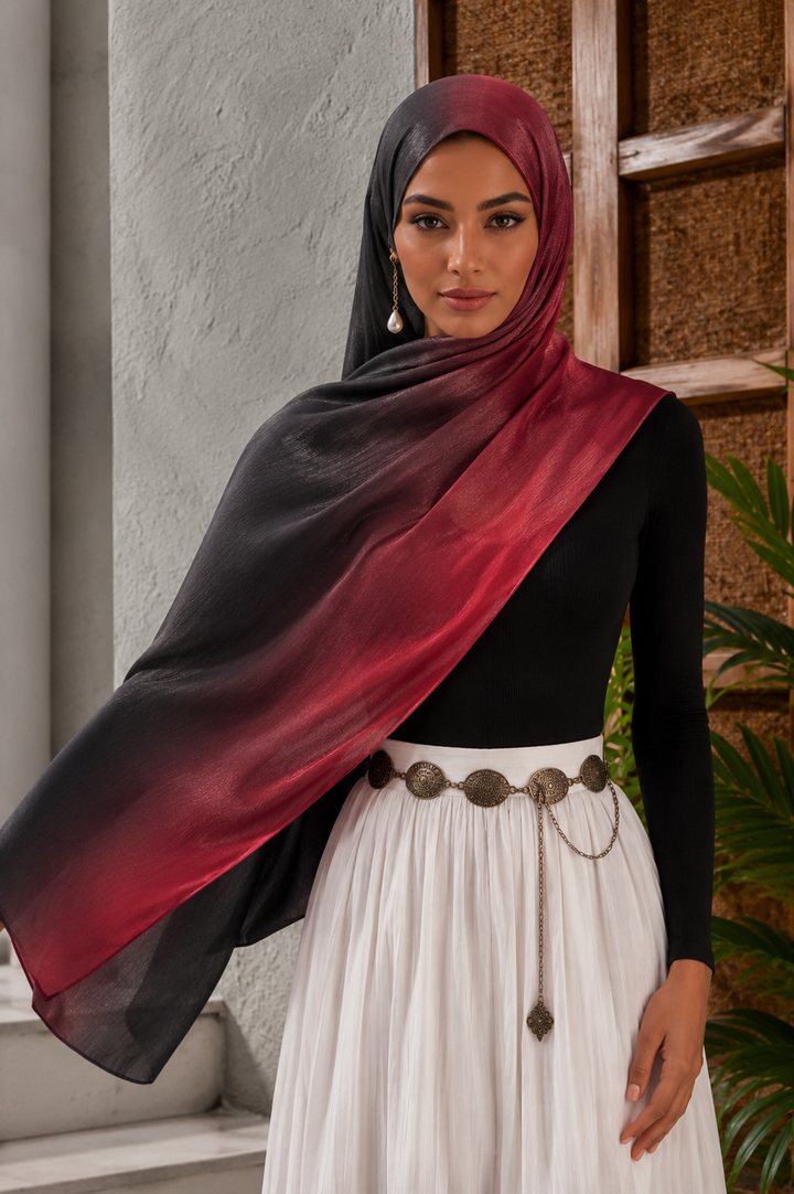 Red Black Ombre Organza Hijab