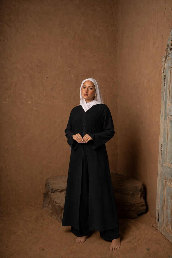 Black Longline Abaya & Pants Set