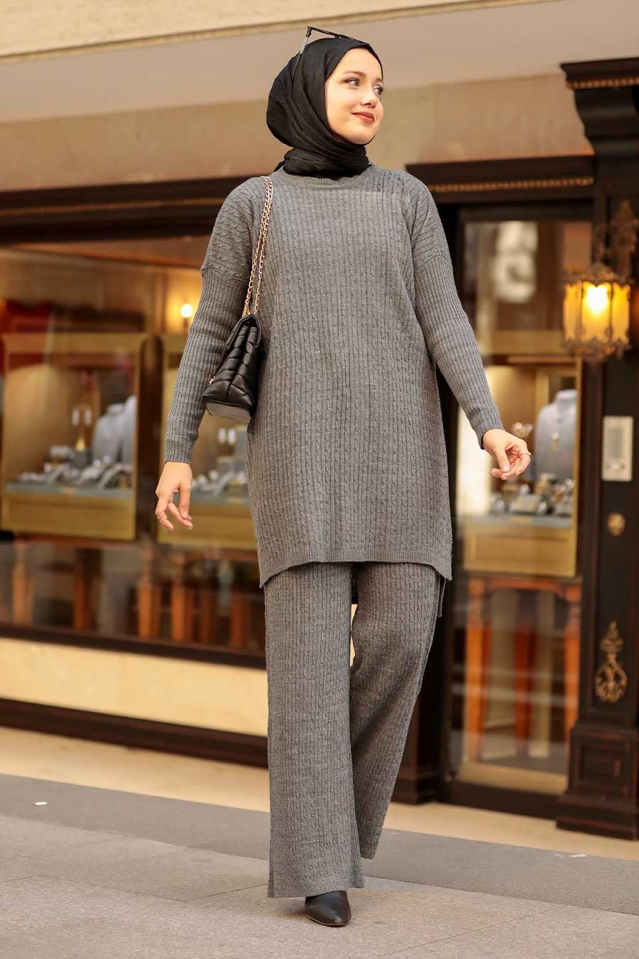 Gray Braided Sweater and Pants Set - Urban Modesty