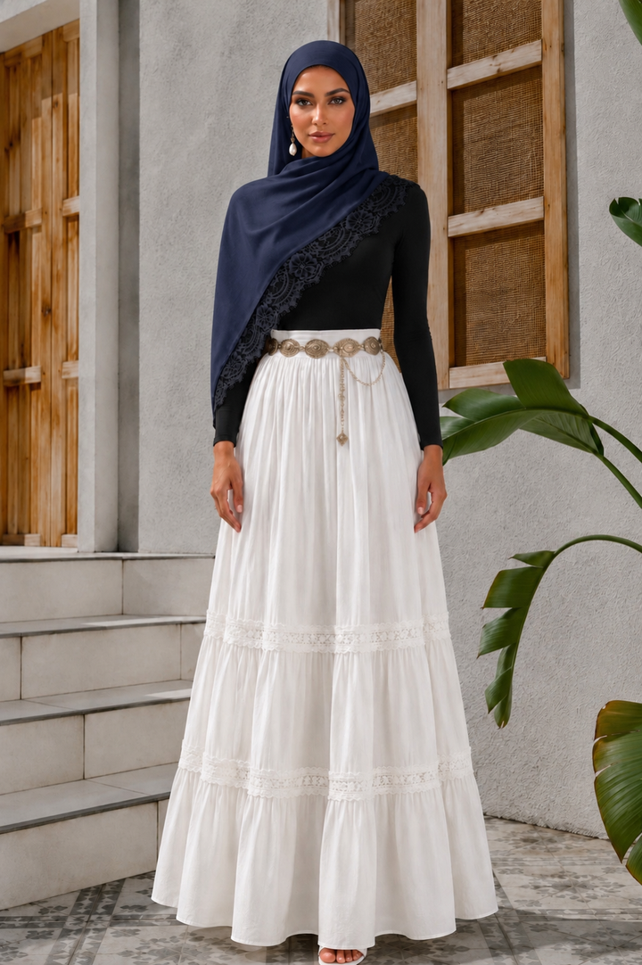 Navy Lace Trim Modal Hijab