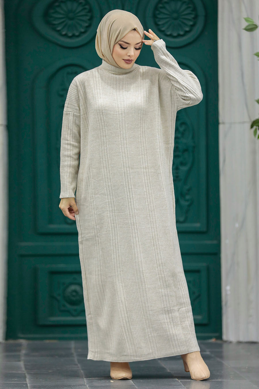 Beige Sweater Dress - Urban Modesty