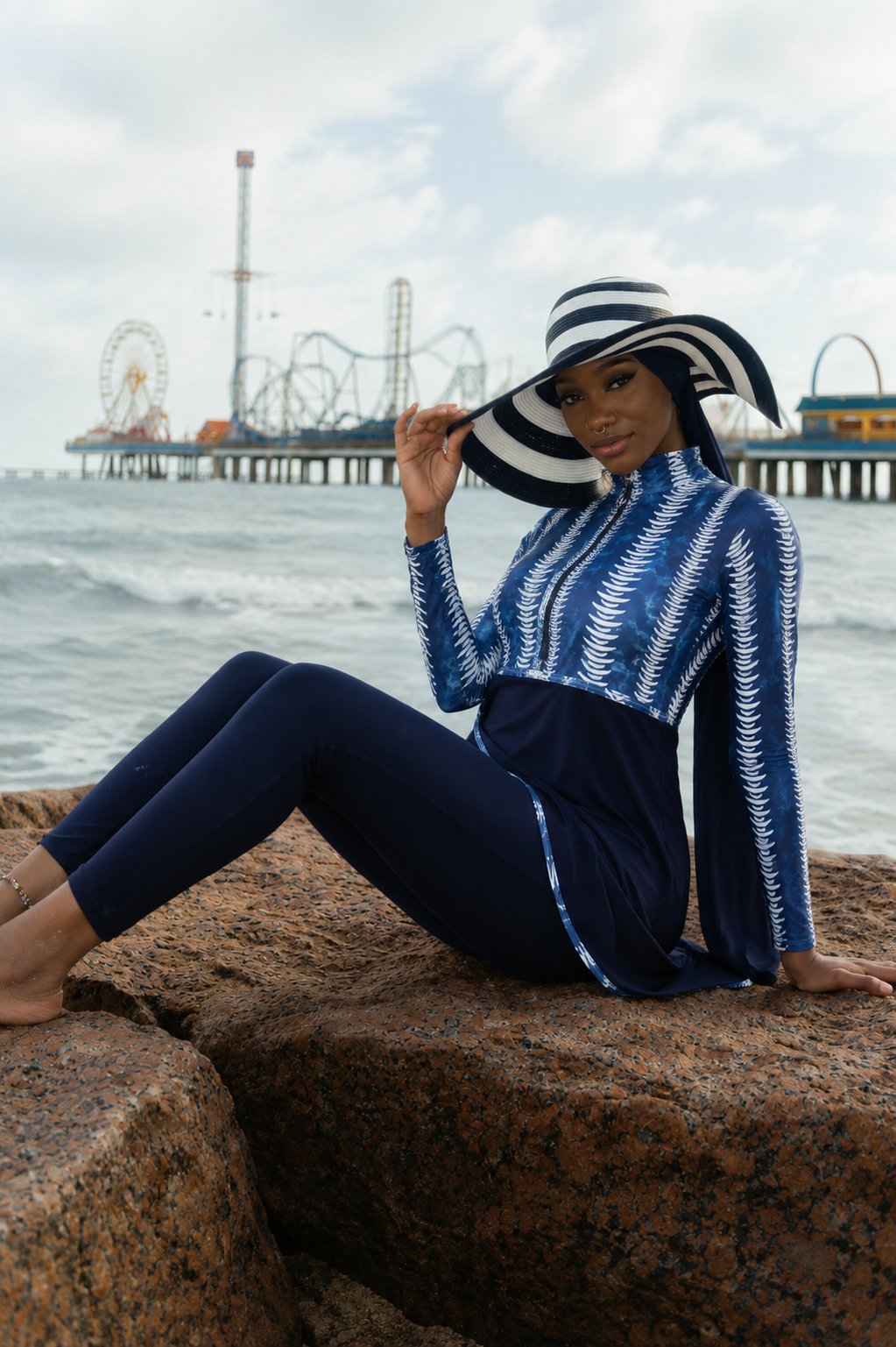 Blue Abstract Modest Swimsuit