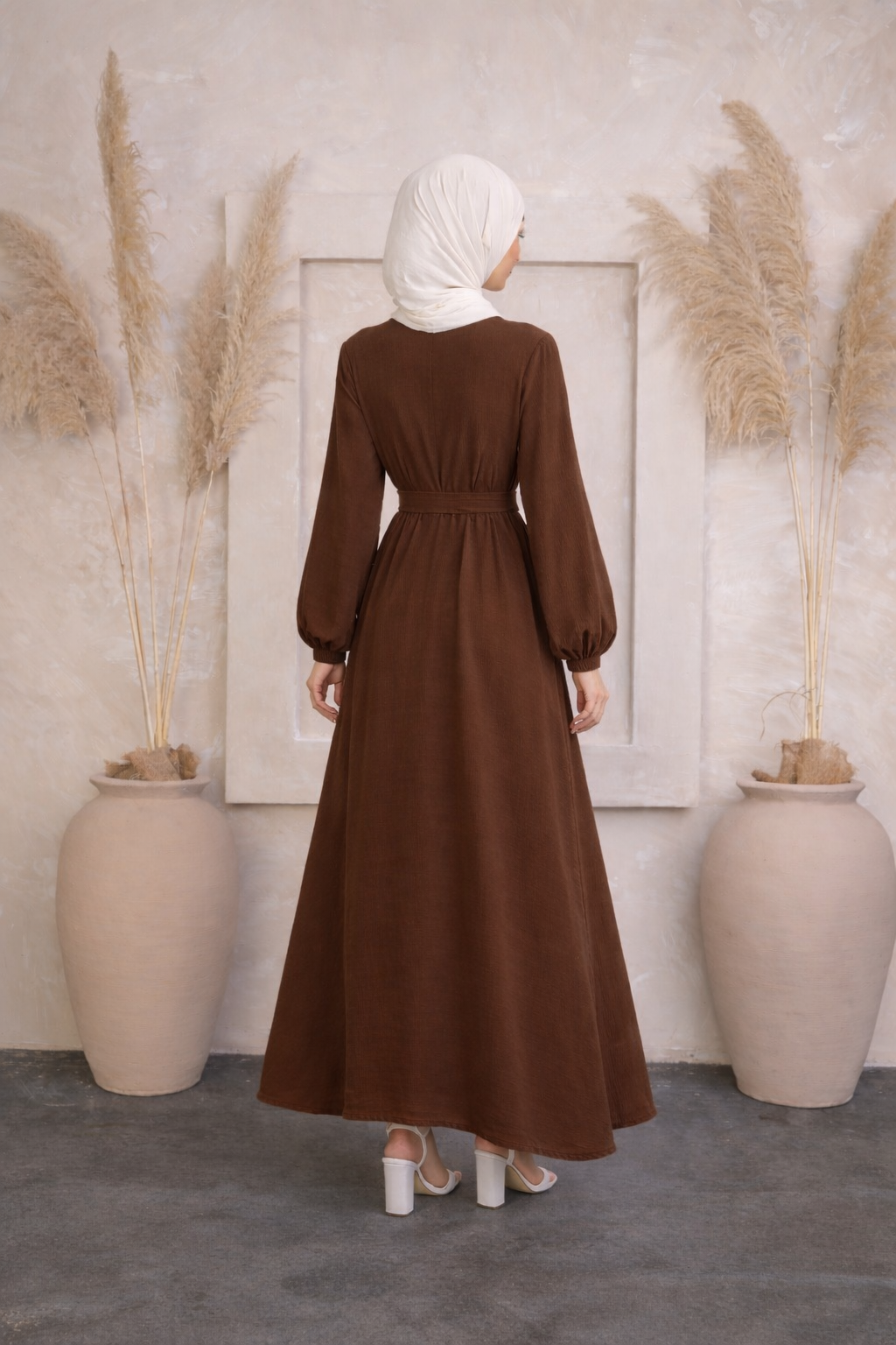 Brown Sheath Abaya Maxi Dress