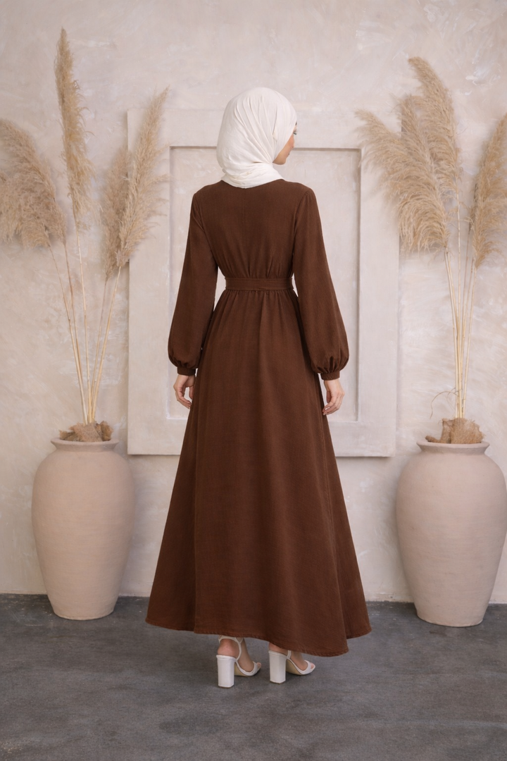 Brown Sheath Abaya Maxi Dress