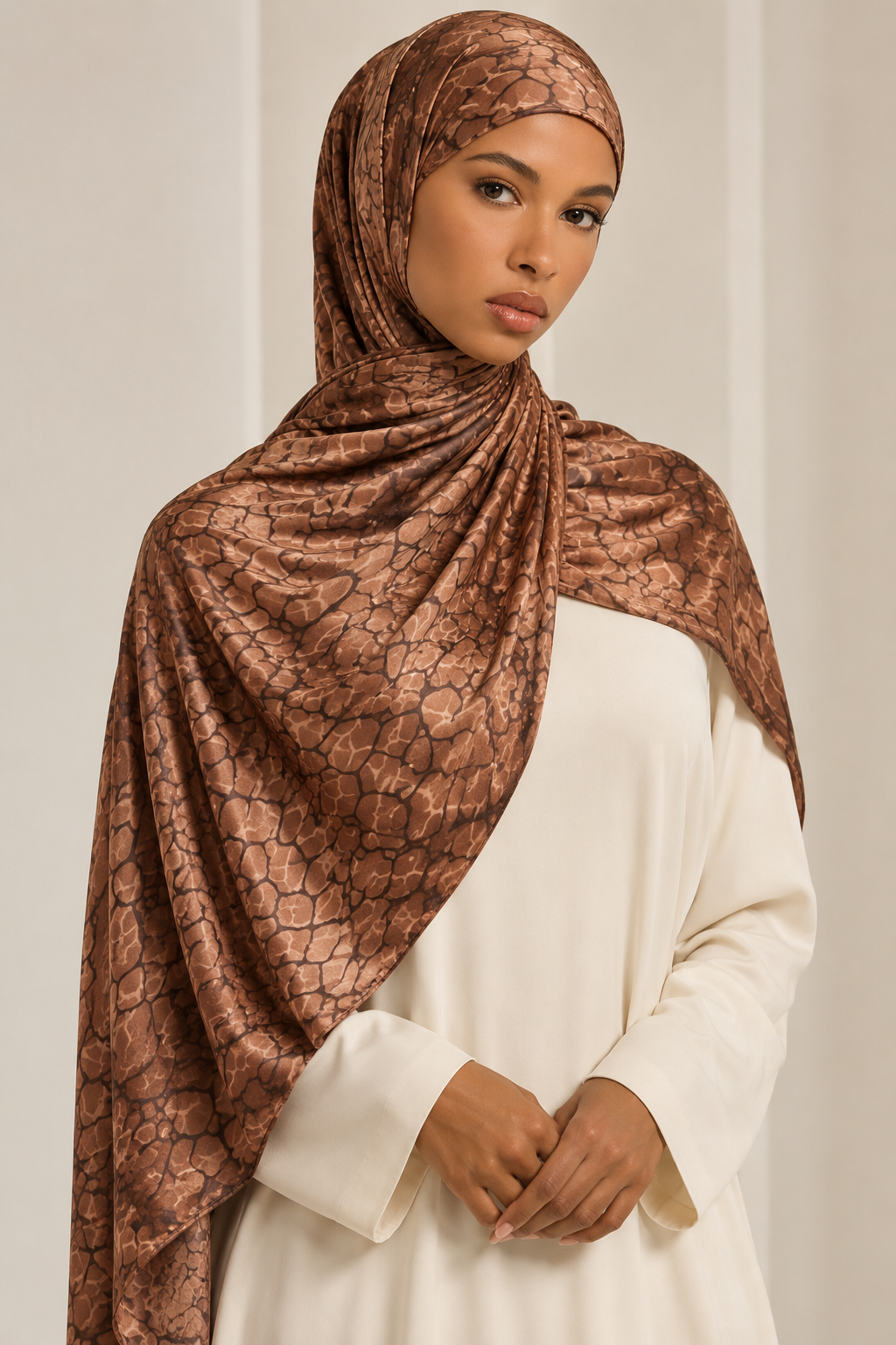 Brown Abstract Liquid Jersey Hijab