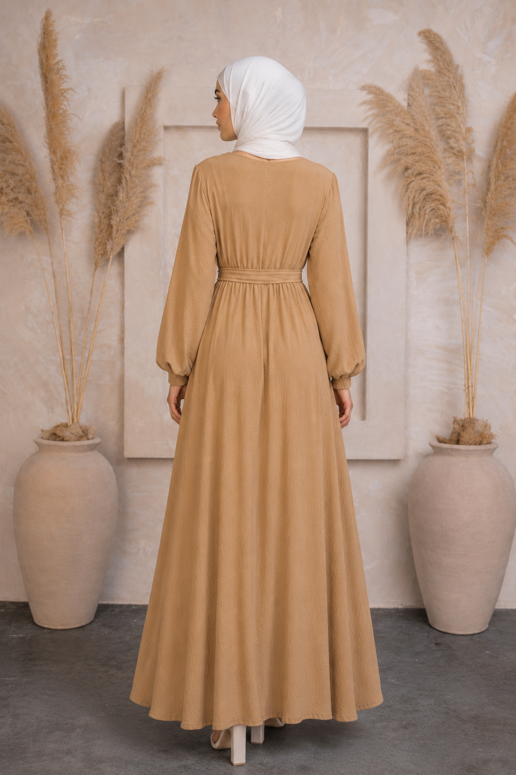 Khaki Belt Sheath Abaya Maxi Dress