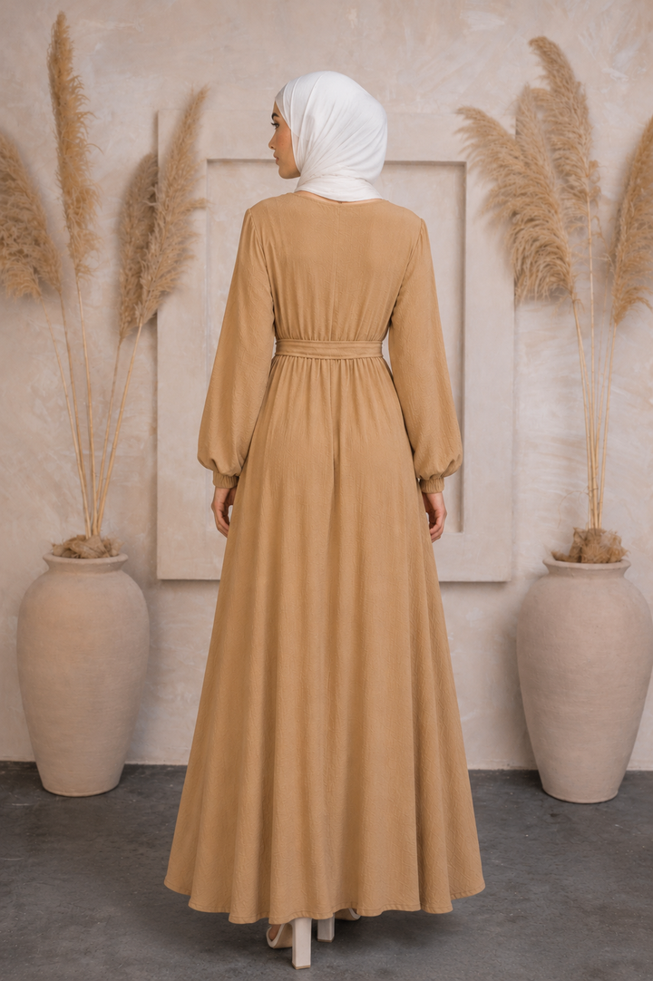 Khaki Belt Sheath Abaya Maxi Dress