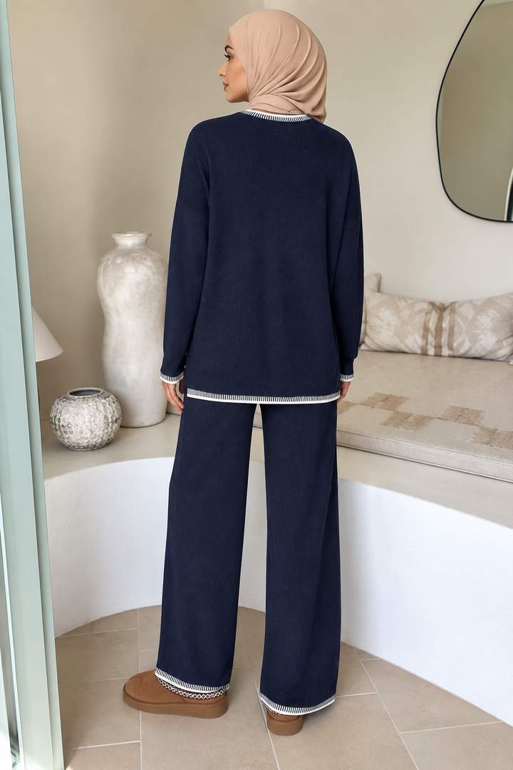 Navy and White trim Sweater and Pant Set