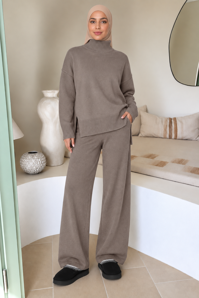 Taupe Turtleneck Sweater and Pant Set