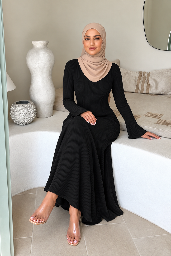 Black Buttoned Sweater Dress