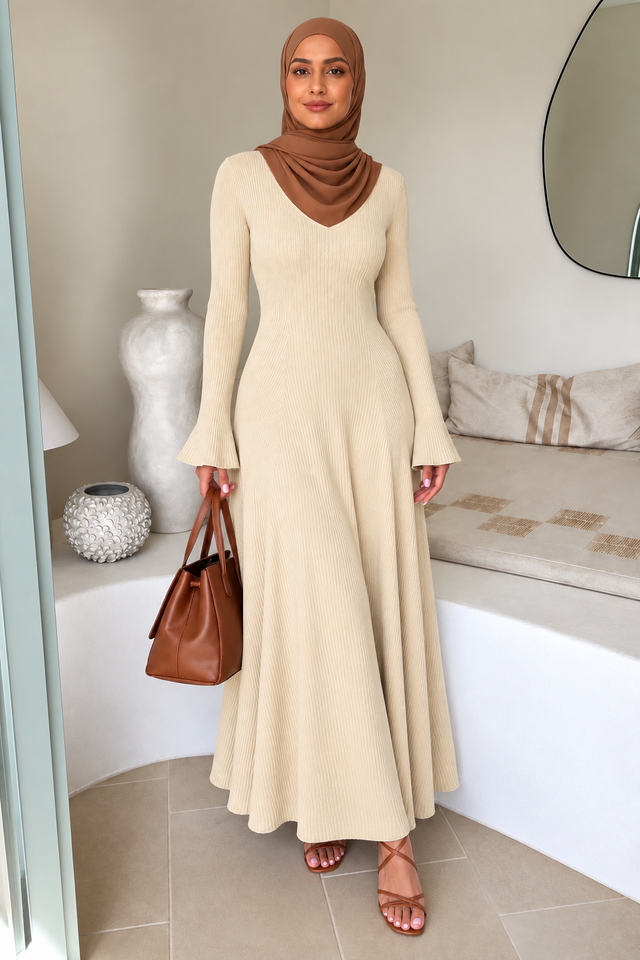 Cream Buttoned Sweater Dress