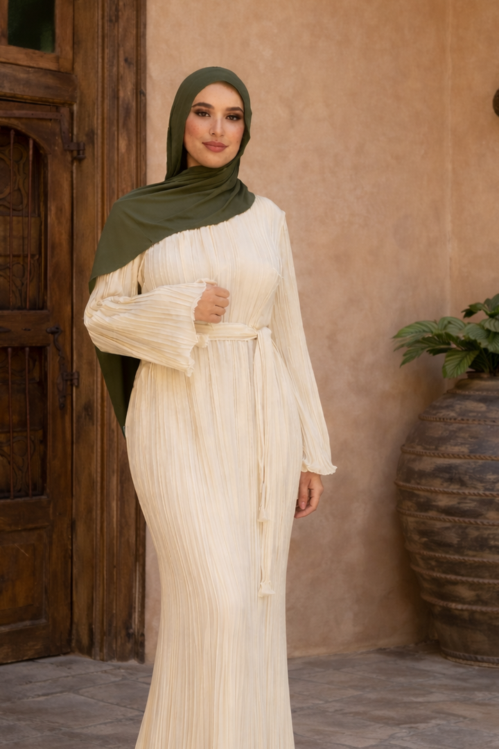 Pleated Long Sleeve Maxi Dress
