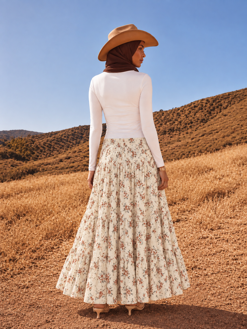 Yellow Daisy Tiered Maxi Skirt