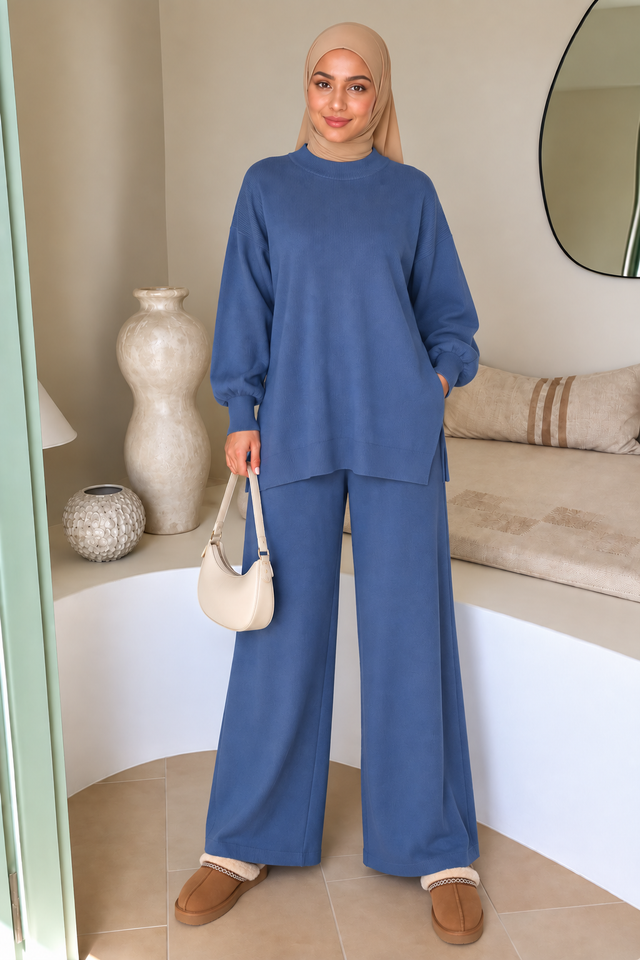 Blue Sweater Pant Set