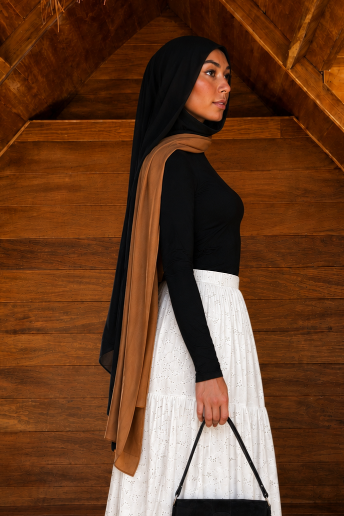 Tan and Black Modal Hijab