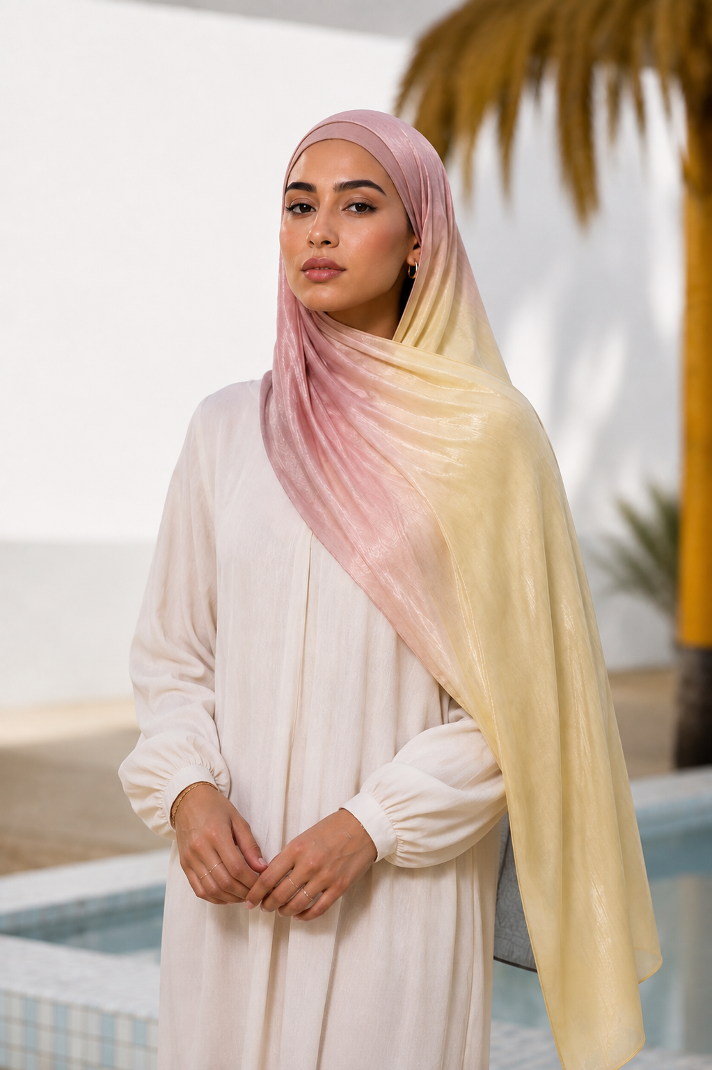 Pink and Yellow Ombre Organza Hijab