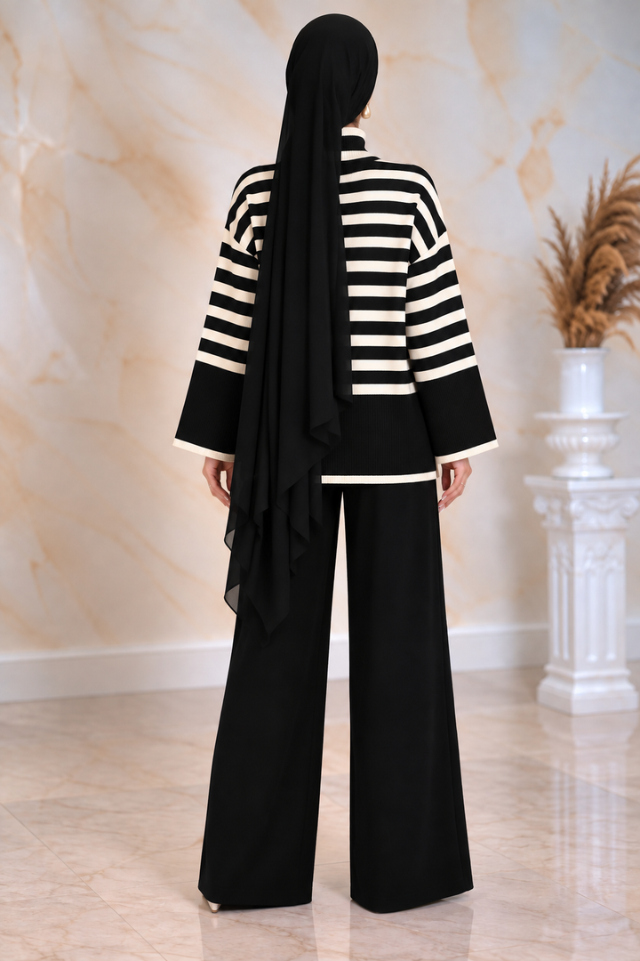 Black Striped Knit and Pant Set