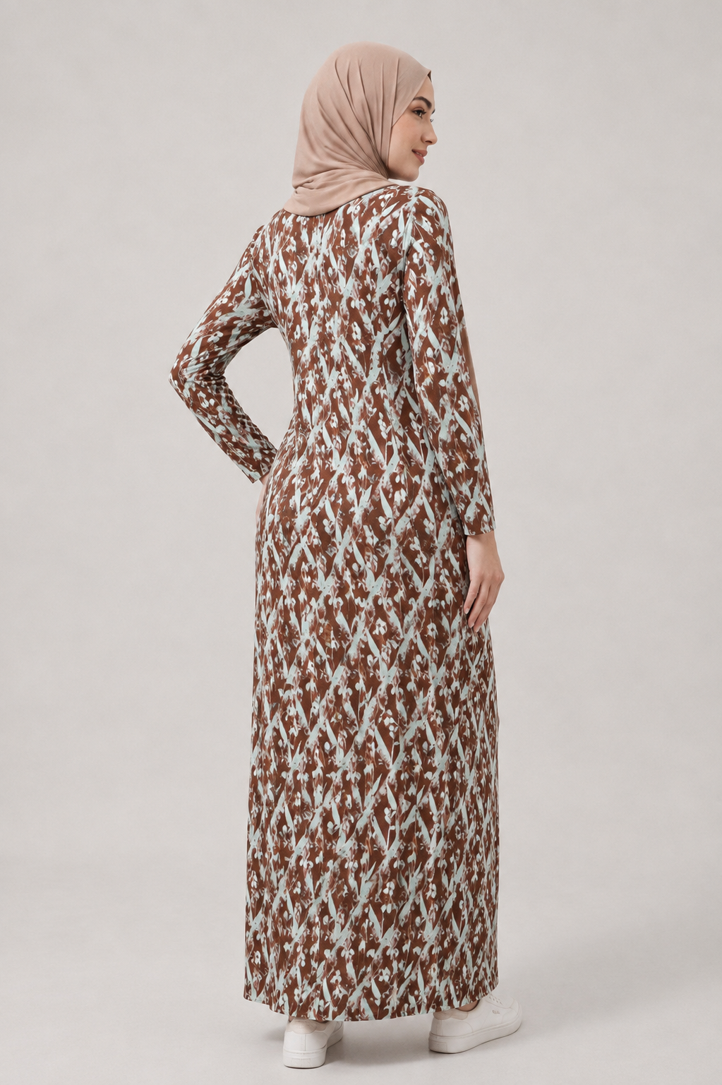 Brown and Blue Jersey Maxi Dress