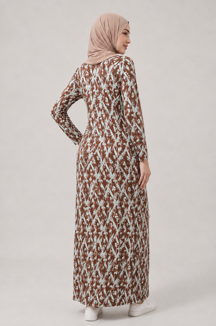 Brown and Blue Jersey Maxi Dress