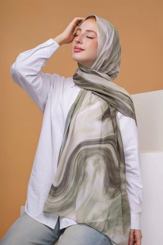 Olive Printed Chiffon Hijab