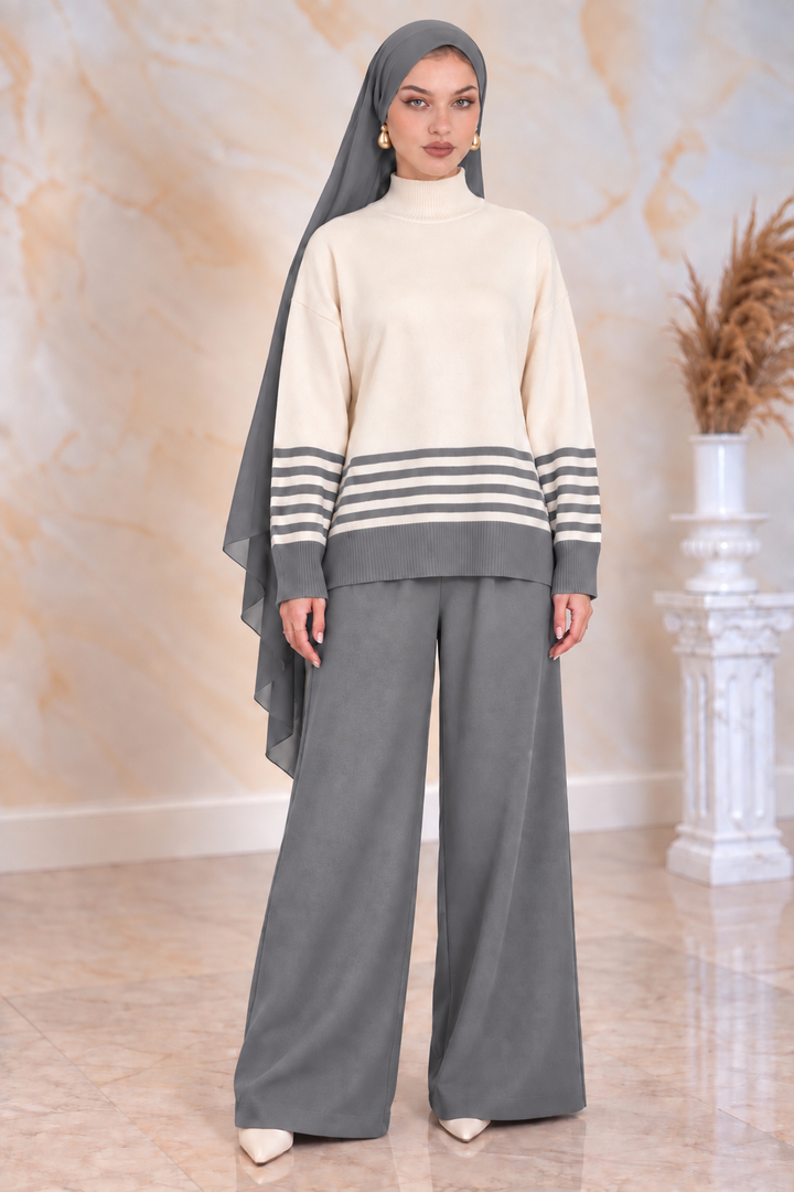 Cream and Grey Knit and Pant Set