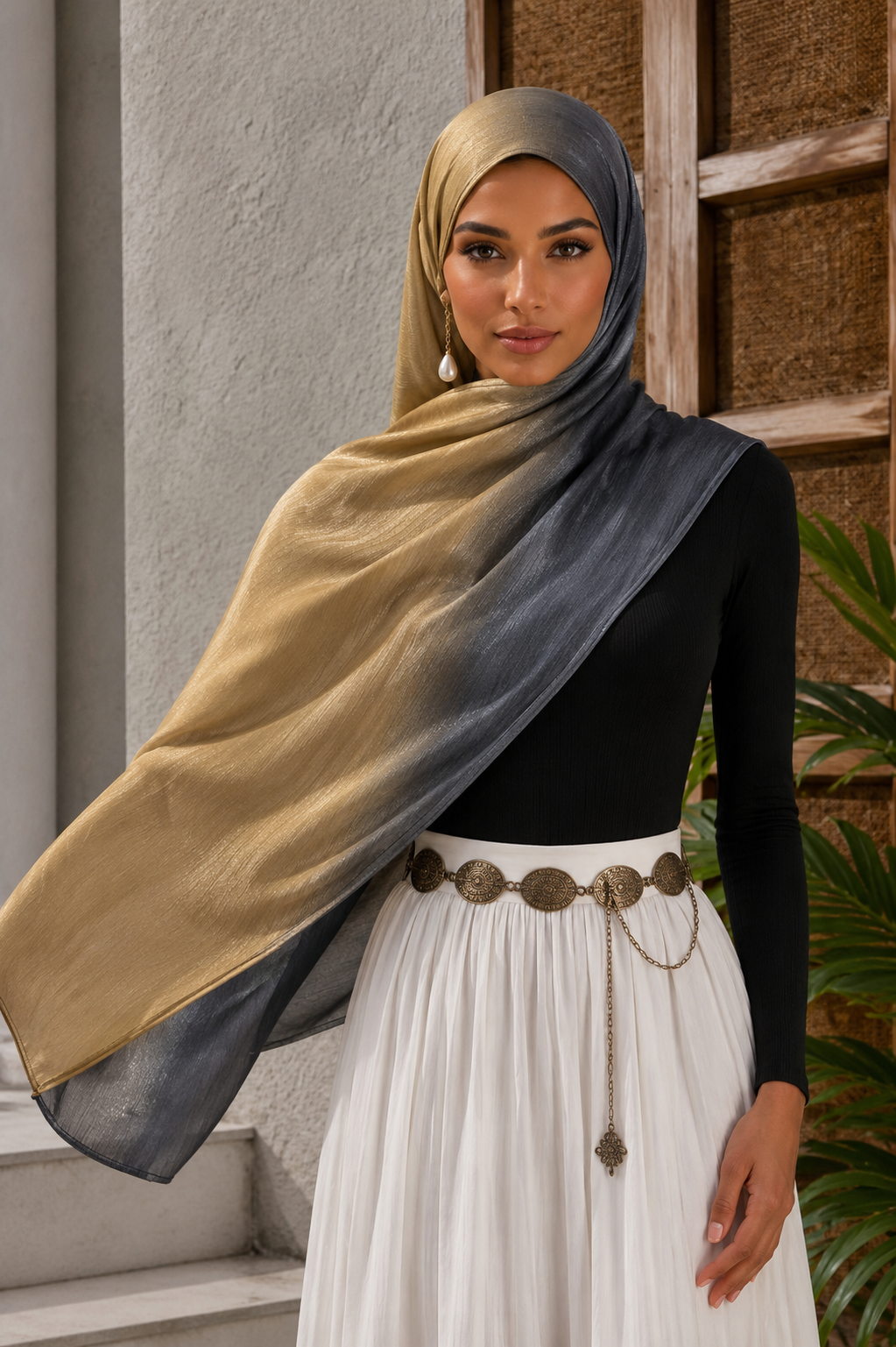 Golden Black Ombre Organza Hijab
