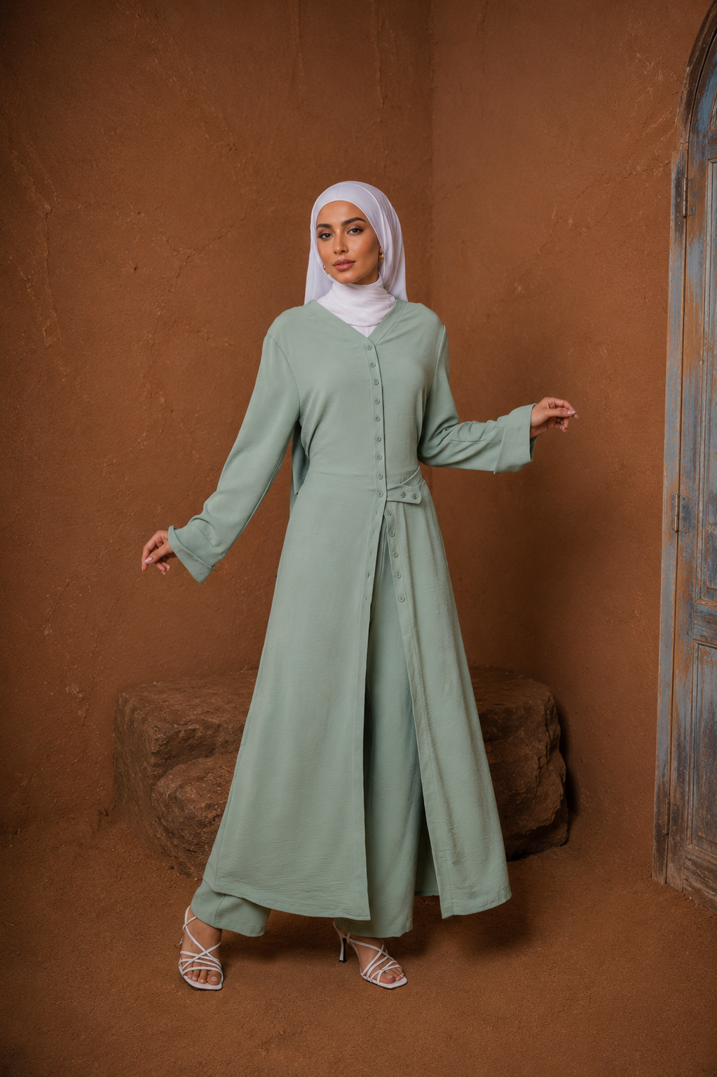 Mint Longline Abaya & Pants Set