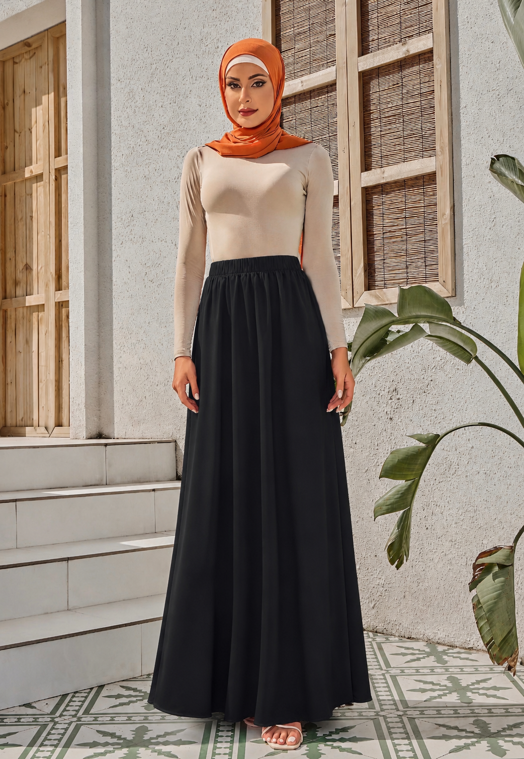 Elastic Waist Satin Maxi Skirt